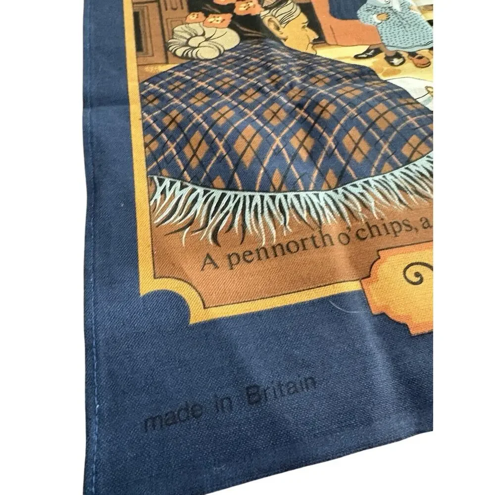 Vintage Vista British Fish & Chips All Cotton Tea Towel NEW Fabric Poster